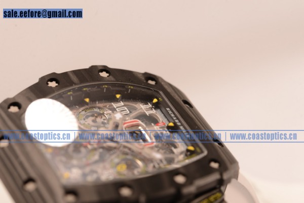 1:1 Clone Richard Mille RM11-03 Carbon Fiber Miyota 6T51 Automatic Skeleton Dial White Rubber Strap (KV)